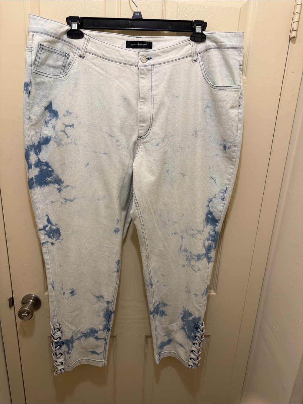 Ashley Stewart Light Blue Tie-Dye Lace-Up Ankle Jeans